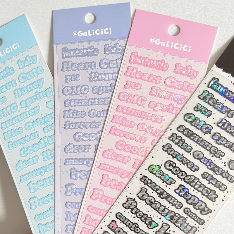 English Words and Phrases Holographic Hot Stamping Stickers a