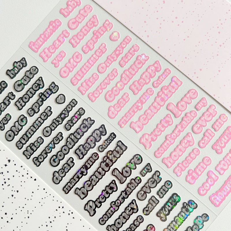 English Words and Phrases Holographic Hot Stamping Stickers b1