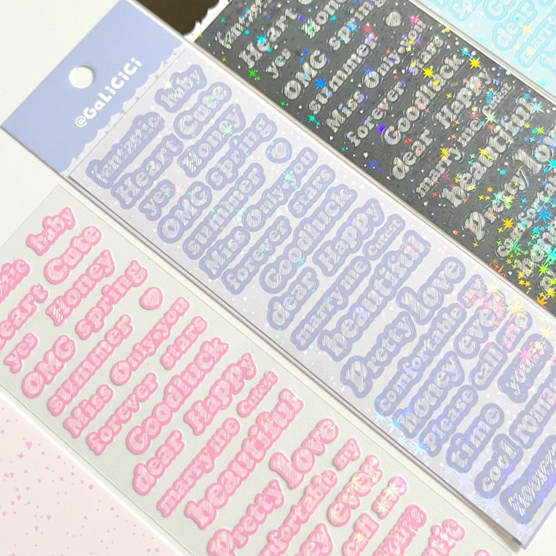 English Words and Phrases Holographic Hot Stamping Stickers b2