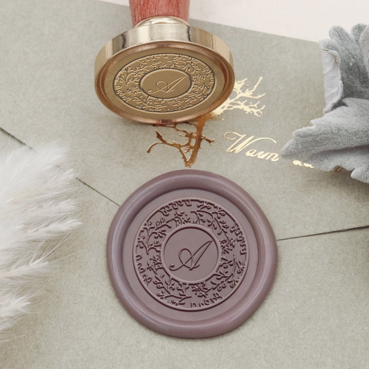 Enigmatic Whispers Custom Botanical Annulus Initial Wax Seal Stamp 2