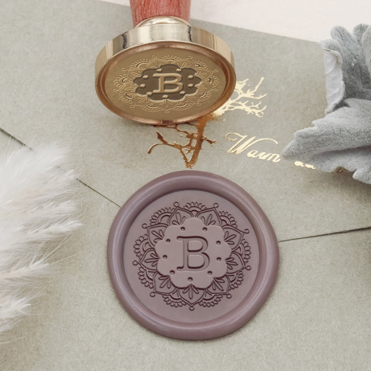 Custom Wax Seal Stamp - Enigmatic Whispers Custom Lotus Initial Wax Seal Stamp