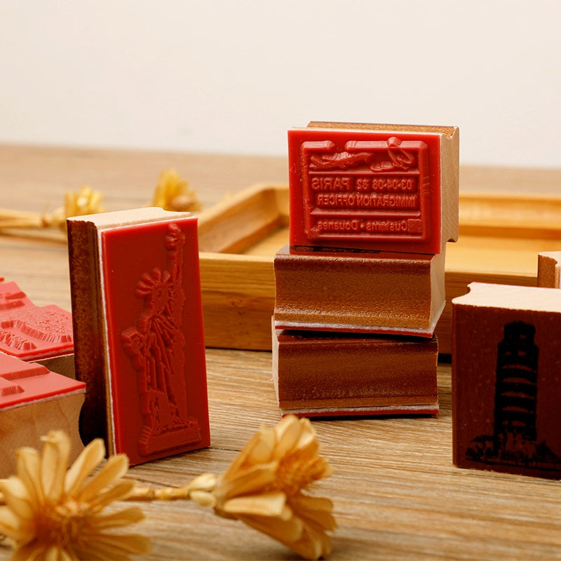 European Travel Retro Journal Wood Rubber Stamp b