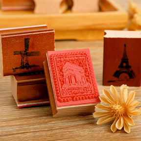 European Travel Retro Journal Wood Rubber Stamp c