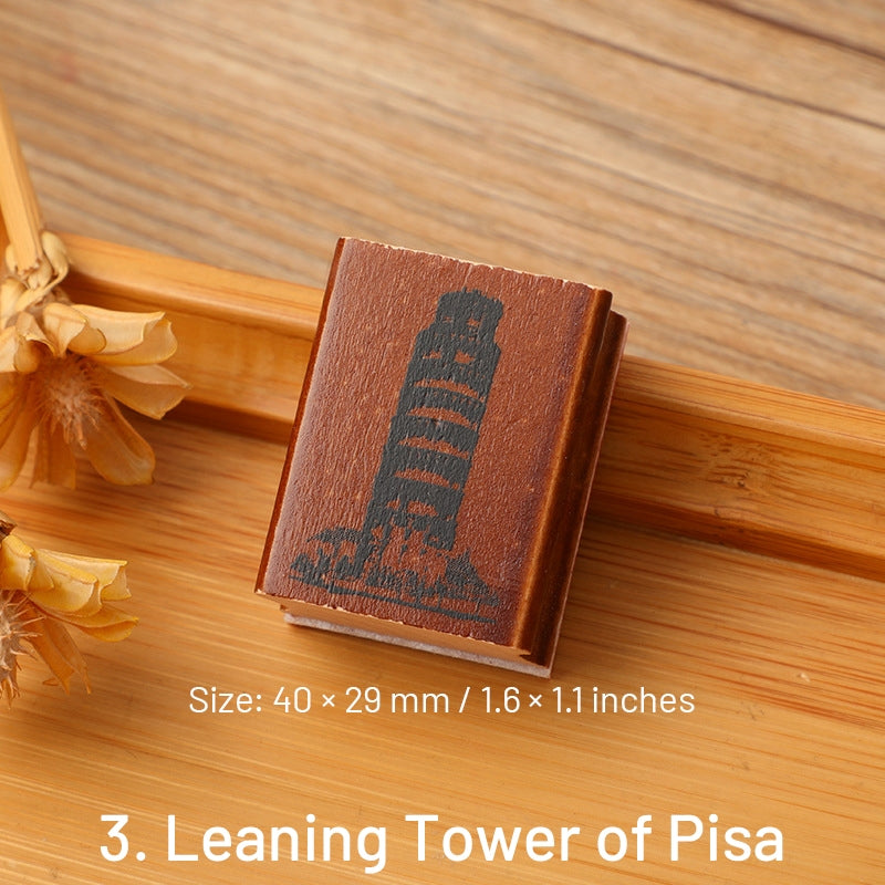 European Travel Retro Journal Wood Rubber Stamp sku-3