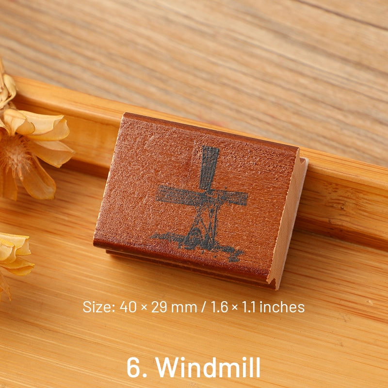 European Travel Retro Journal Wood Rubber Stamp sku-6