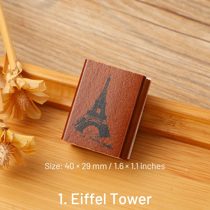 European Travel Retro Journal Wood Rubber Stamp sku-`