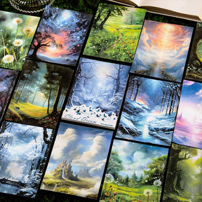 Fairy Tale Special Ink Washi Stickers - Sky, Castle, Forest, Meadow, Snowy, Moon b5