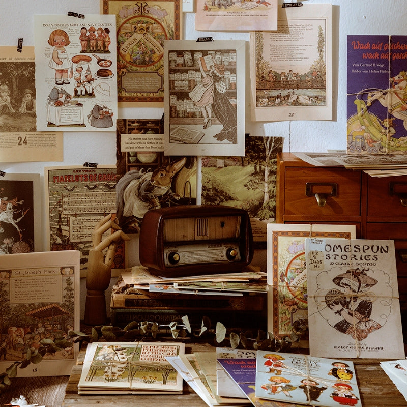 Fairy Tale World Antique Picture Book Page Scrapbook Paper b1