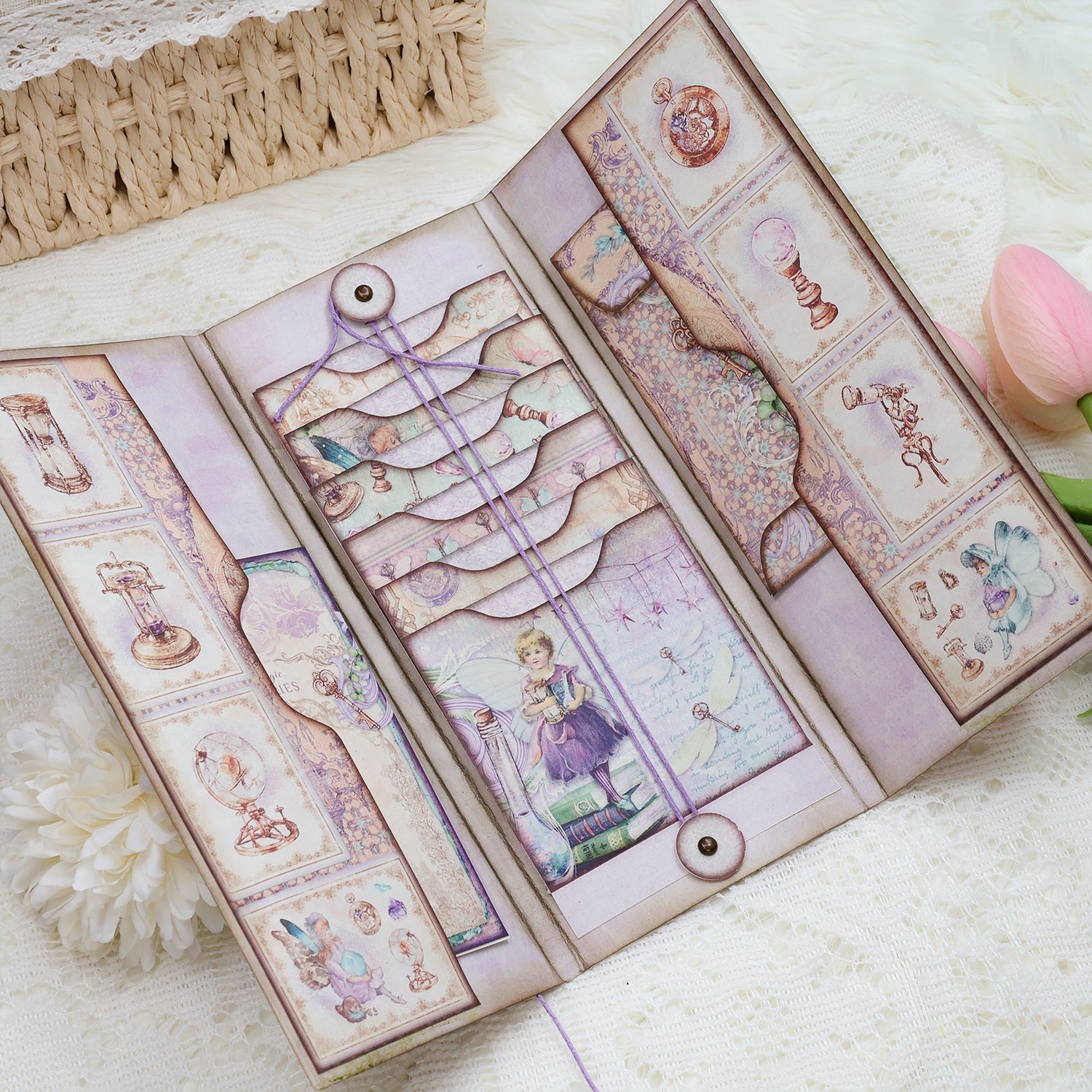 Fairy Theme Cyan Background Handmade Junk Journal Folio Kit Fairy Theme Cyan Background Handmade Junk Journal Folio Kit 0011