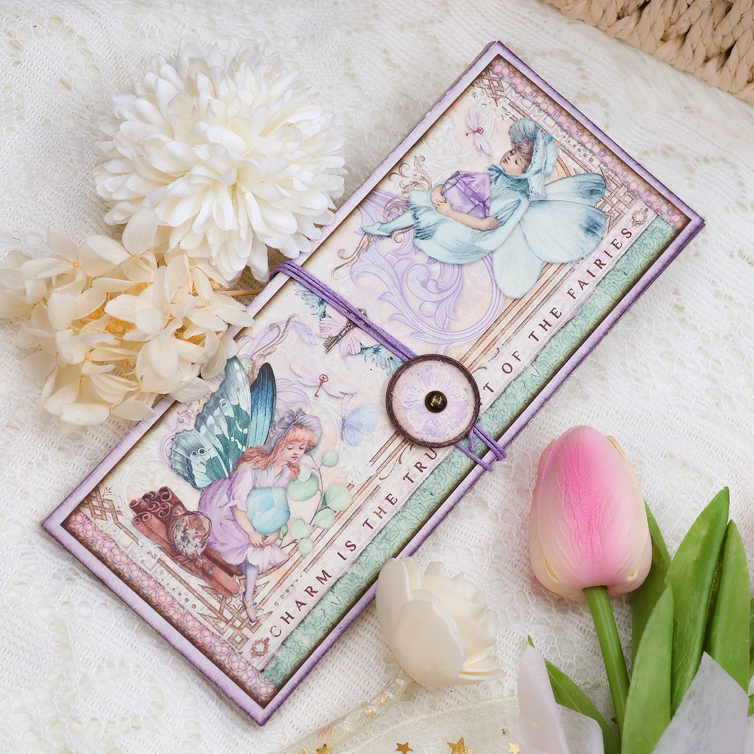 Fairy Theme Cyan Background Handmade Junk Journal Folio Kit Fairy Theme Cyan Background Handmade Junk Journal Folio Kit 0013