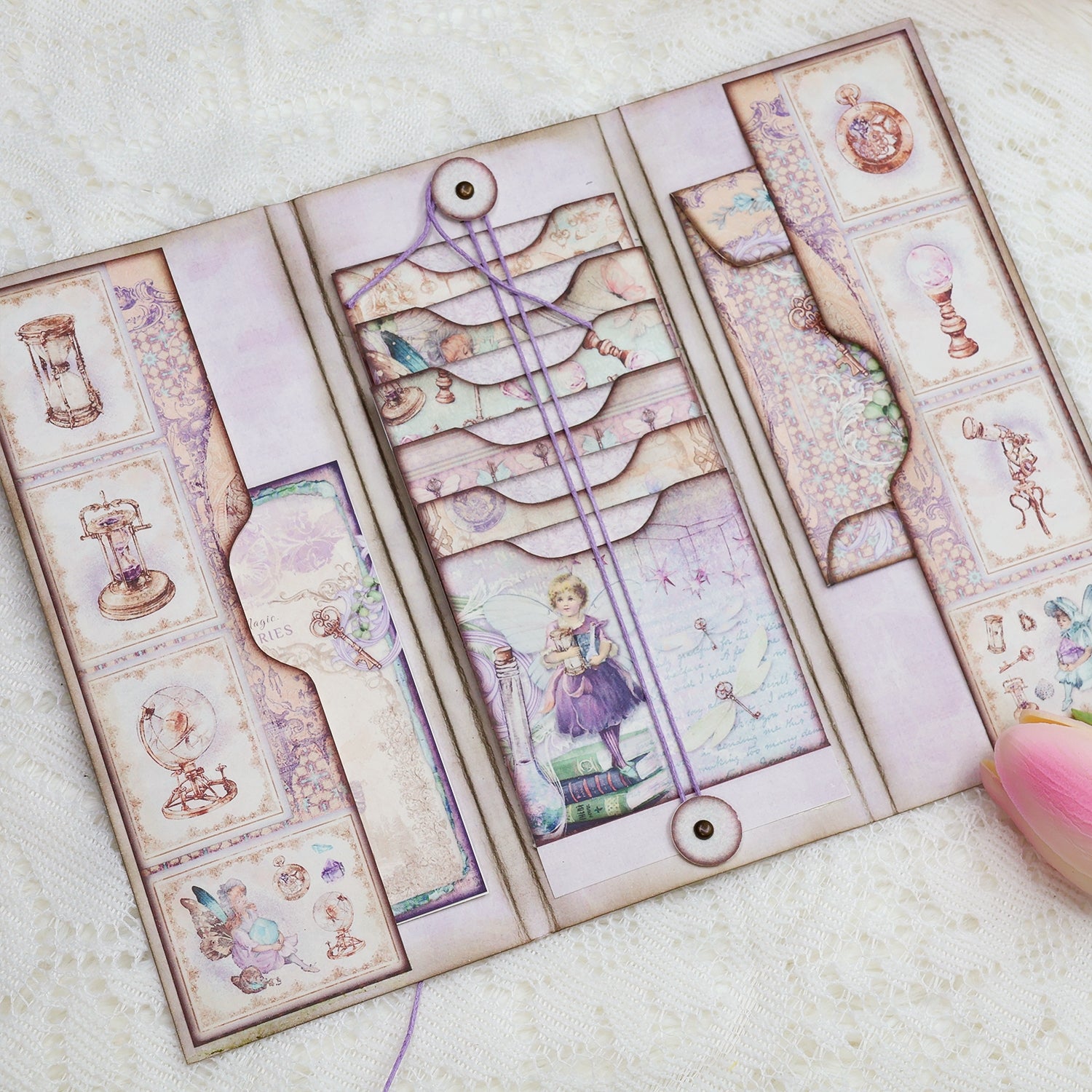 Fairy Theme Cyan Background Handmade Junk Journal Folio Kit Fairy Theme Cyan Background Handmade Junk Journal Folio Kit 008