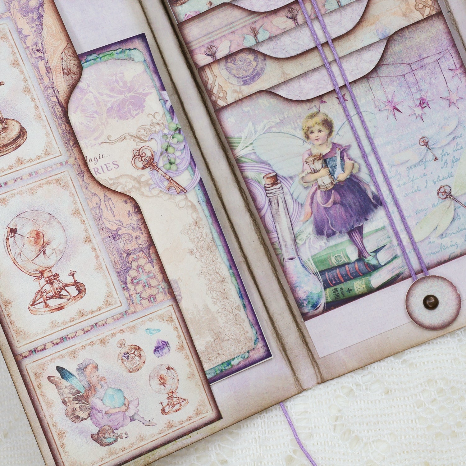 Fairy Theme Cyan Background Handmade Junk Journal Folio Kit Fairy Theme Cyan Background Handmade Junk Journal Folio Kit 009