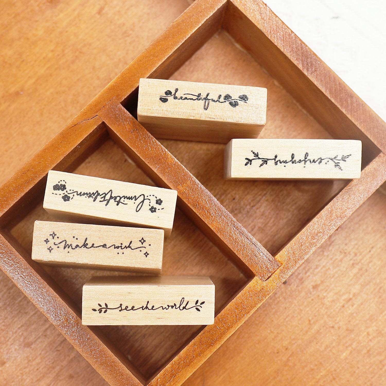 Fancy Font English Words Wooden Rubber Stamp 1