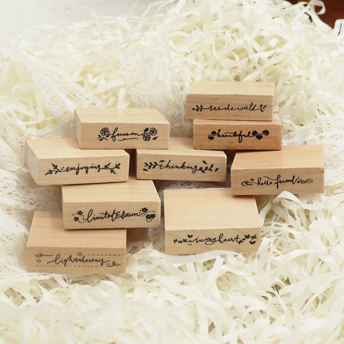 Fancy Font English Words Wooden Rubber Stamp 5