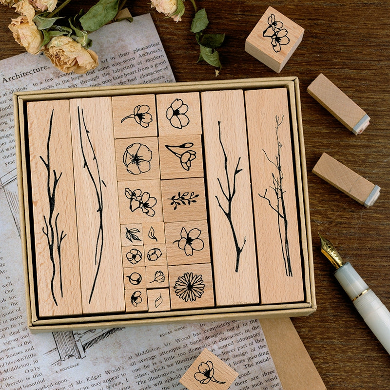 Fantasy Utopia Flower Plant Wooden Rubber Stamp Set a