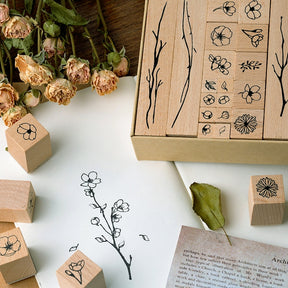 Fantasy Utopia Flower Plant Wooden Rubber Stamp Set b1