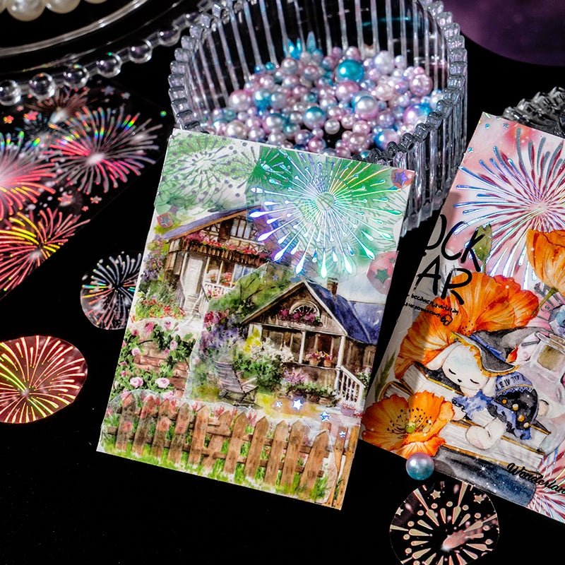 Fireworks Holographic Hot Stamping PET Sticker Sheet b