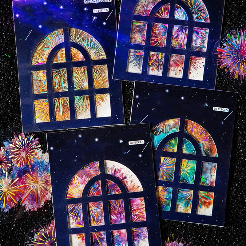 Fireworks Holographic Hot Stamping PET Stickers a