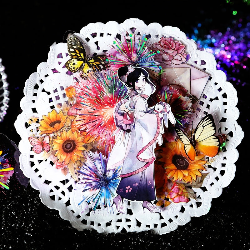 Fireworks Holographic Hot Stamping PET Stickers b