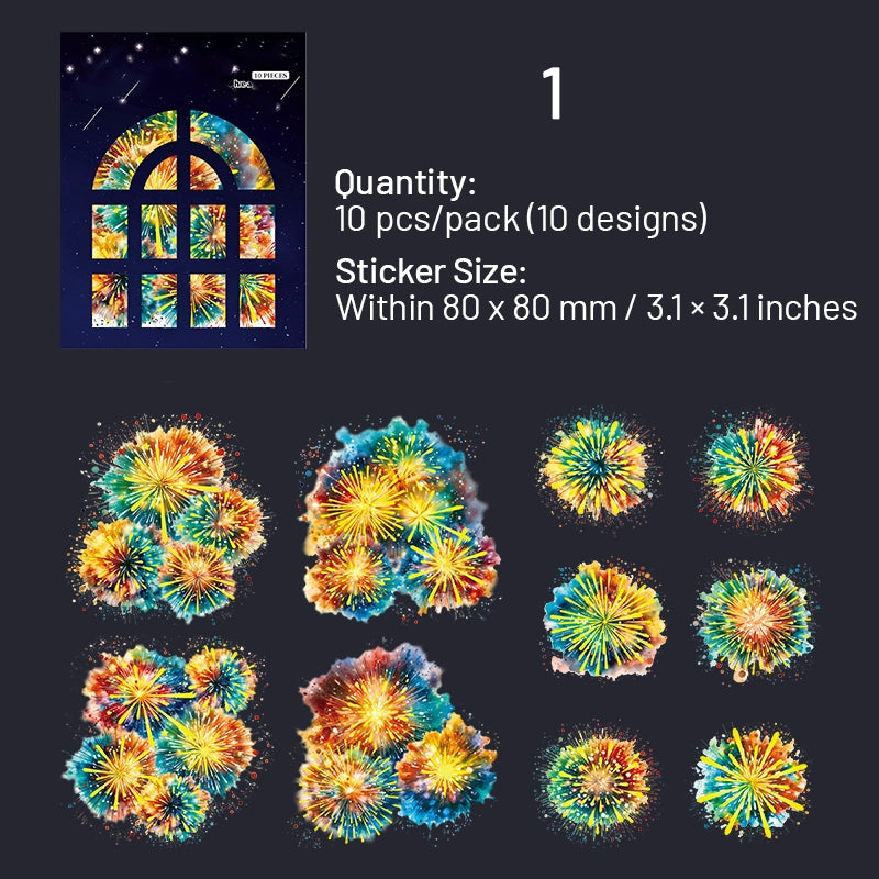 Fireworks Holographic Hot Stamping PET Stickers sku-1