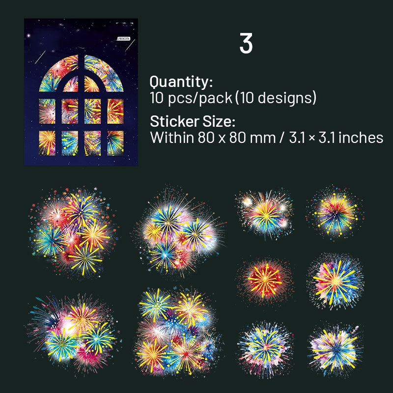 Fireworks Holographic Hot Stamping PET Stickers sku-3