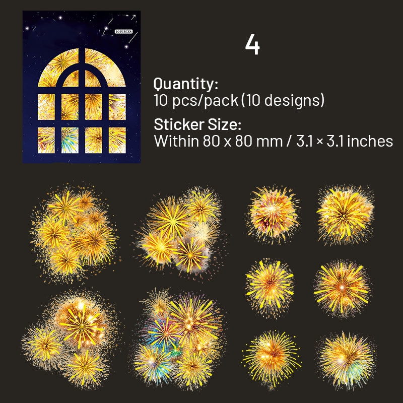Fireworks Holographic Hot Stamping PET Stickers sku-4