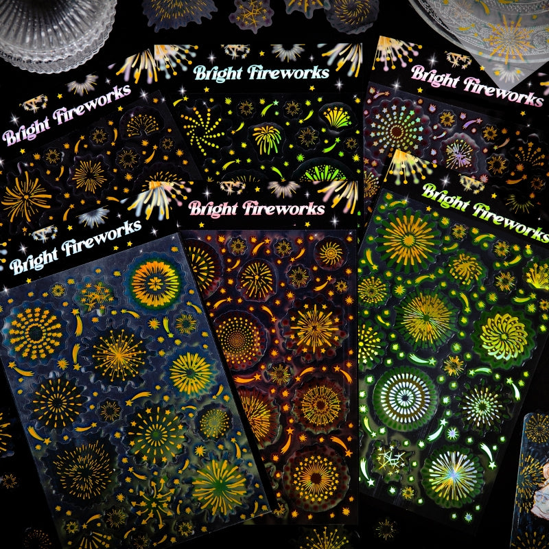 Fireworks Series Holographic Hot Stamping PET Sticker Sheet a