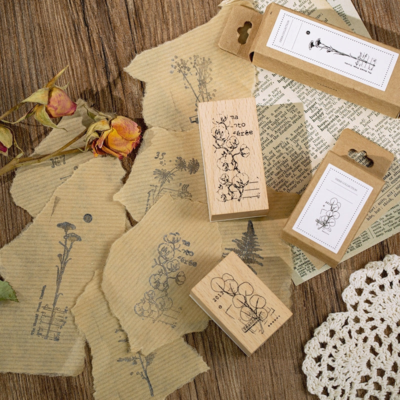 Flora Wooden Rubber Stamp - Daisy, Baby's Breath b1