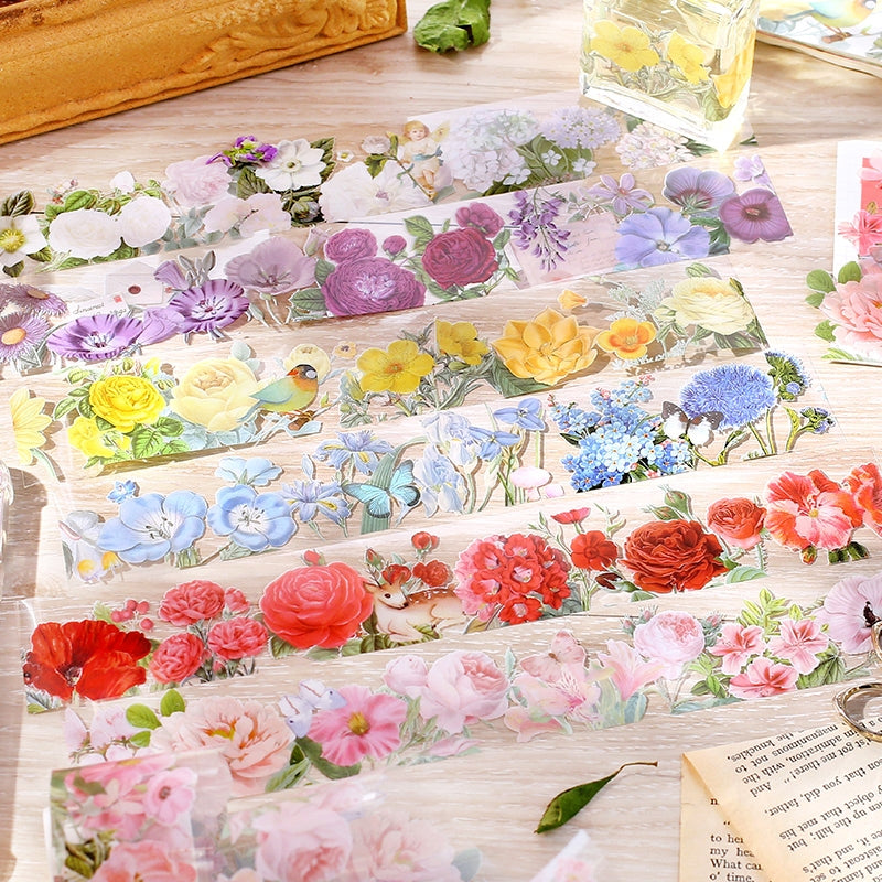 Floral Blossoms in Full Garden Retro Artistic PET Tape b4