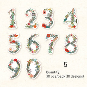 Floral Number Washi Stickers sku-5