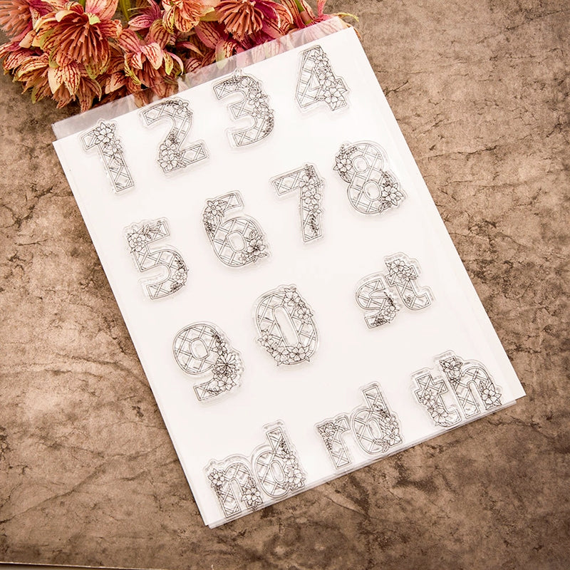 Floral Numbers and Letters Silicone Stamp b2