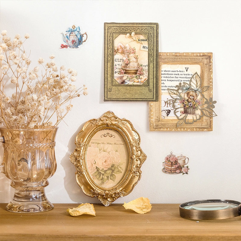 Floral PET Stickers - Window, Coffee, Key, Vase, Bear, Girl, Wreath b4