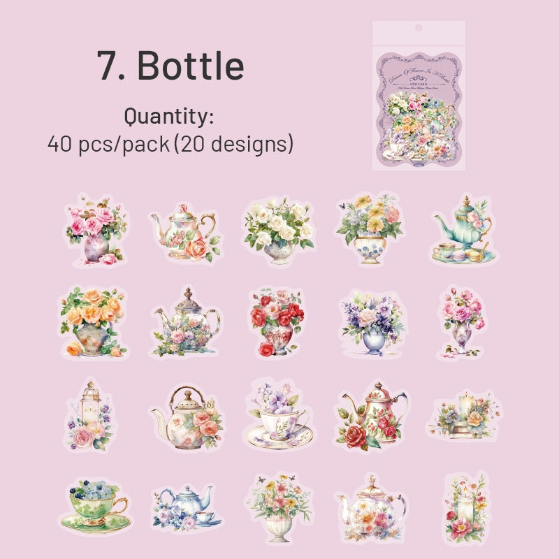 Floral PET Stickers - Window, Coffee, Key, Vase, Bear, Girl, Wreath sku-7