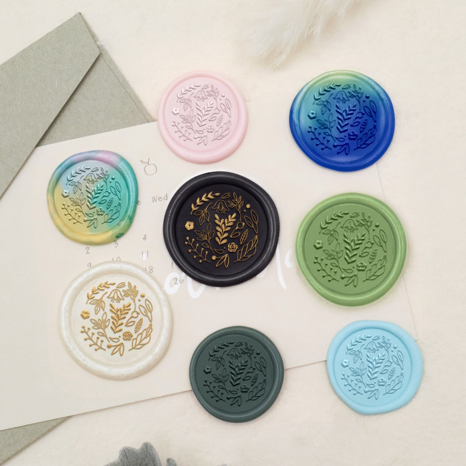 Floral Tile Pattern Wax Seal Stamp - Style 9 3