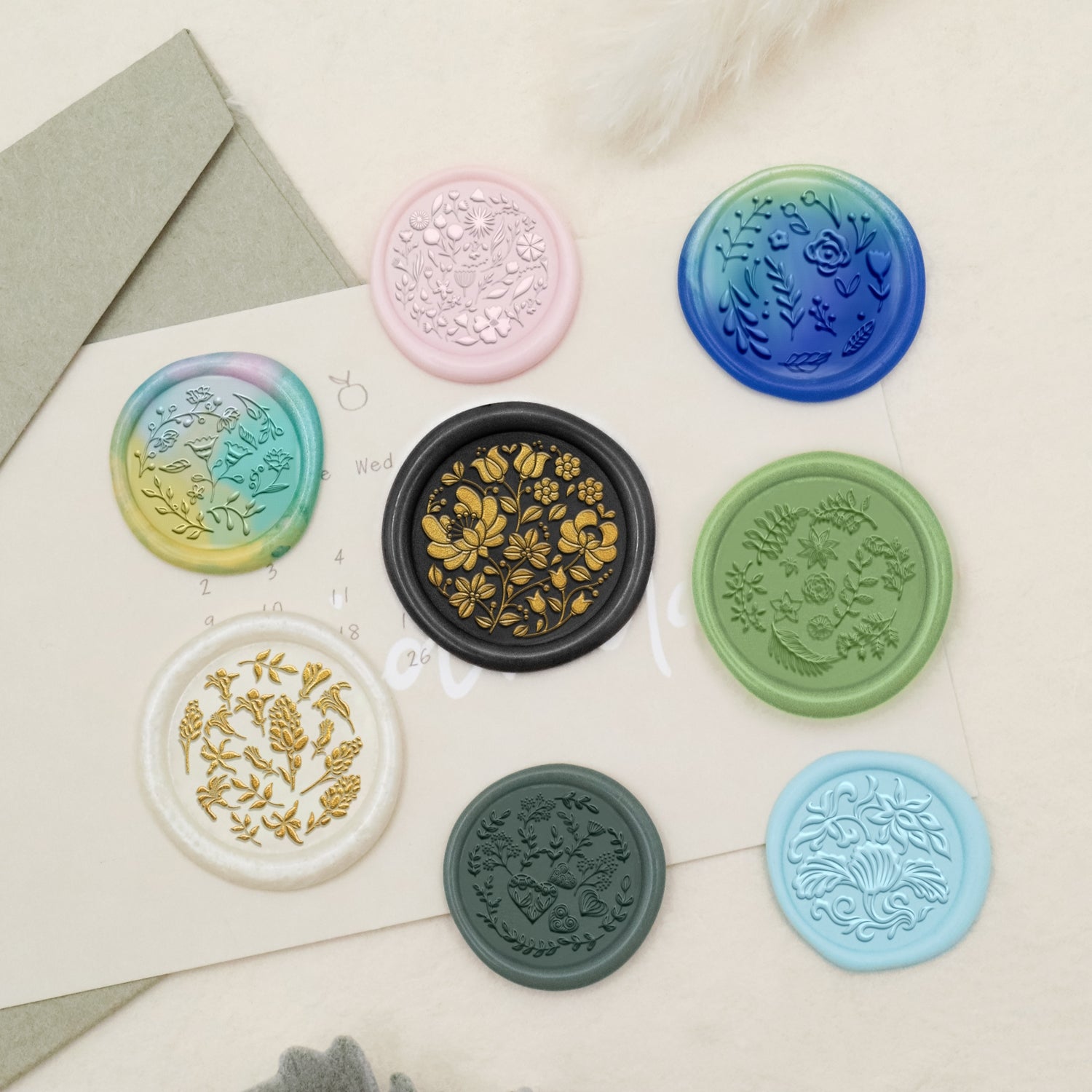 Floral Tile Pattern Wax Seal Stamp (9 Designs)-3