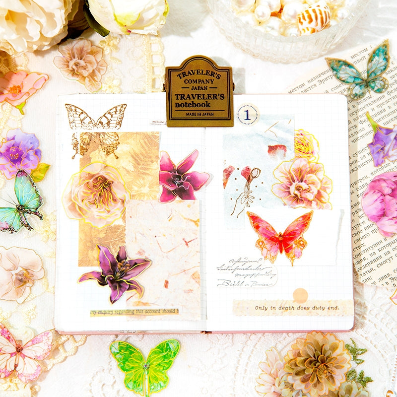 Flower and Butterfly Gold Foil PET Stickers b4
