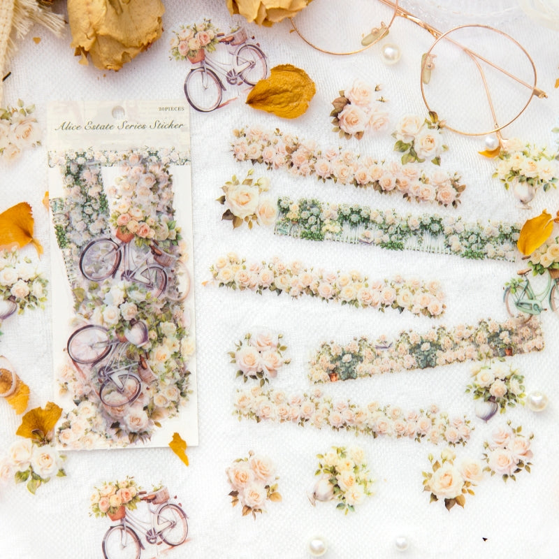 Flower and Fence PET Stickers b1