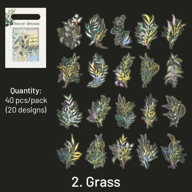 Flower and Plant Holographic Hot Stamping PET Stickers - Eucalyptus, Grass, Rose, Bouquet, Daisy sku-2