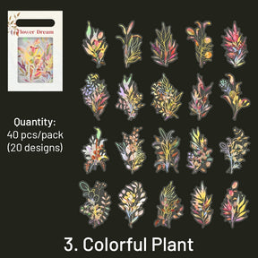 Flower and Plant Holographic Hot Stamping PET Stickers - Eucalyptus, Grass, Rose, Bouquet, Daisy sku-3