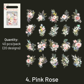 Flower and Plant Holographic Hot Stamping PET Stickers - Eucalyptus, Grass, Rose, Bouquet, Daisy sku-4