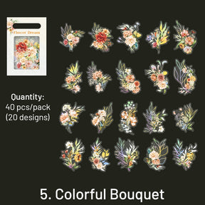 Flower and Plant Holographic Hot Stamping PET Stickers - Eucalyptus, Grass, Rose, Bouquet, Daisy sku-5