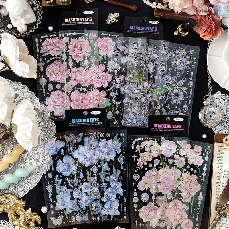 Flower and Plant Holographic PET Decorative Sticker a