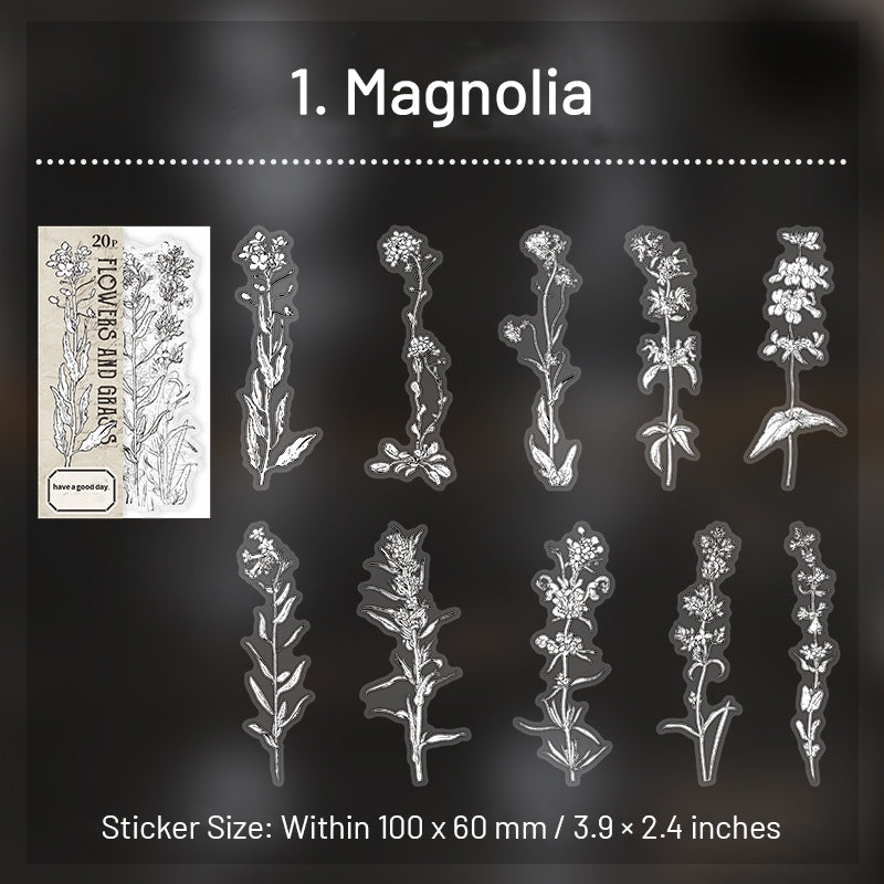 Flower Cottage Plant Stickers - Daisy, Magnolia, Daffodil, Herbs sku-1