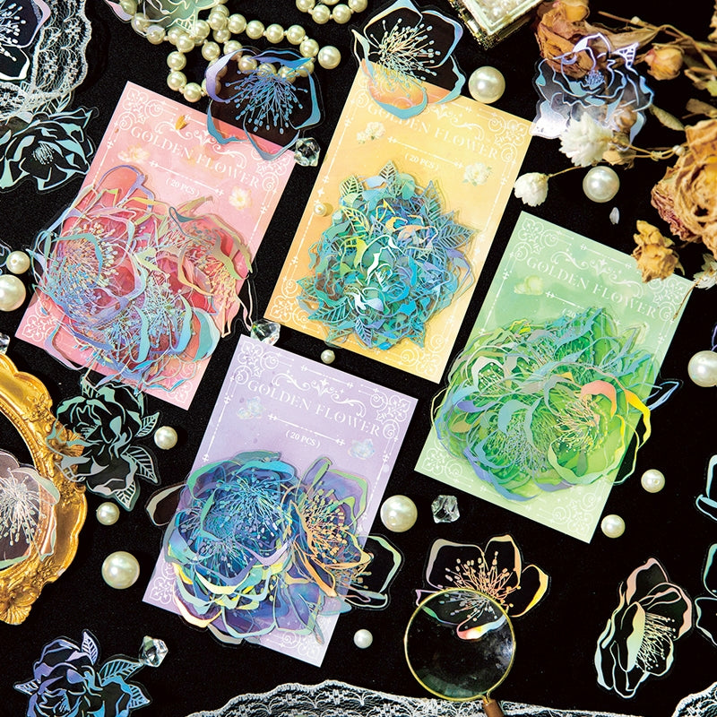 Flower Holographic Hot Stamping PET Sticker a