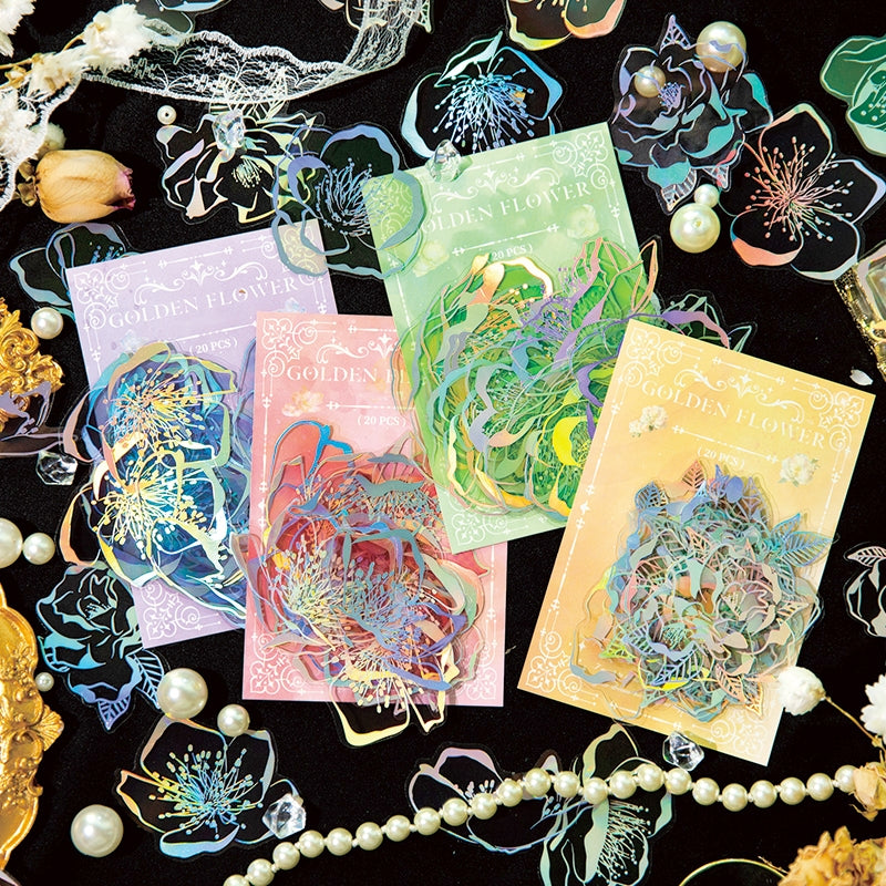 Flower Holographic Hot Stamping PET Sticker b1