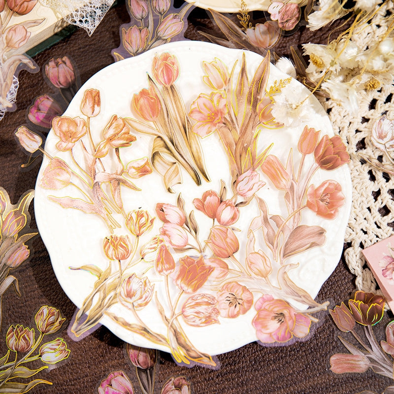 Flower Hot Stamping PET Stickers - Tulip, Rose, Hydrangea, Lily, Daffodil, Sunflower b1