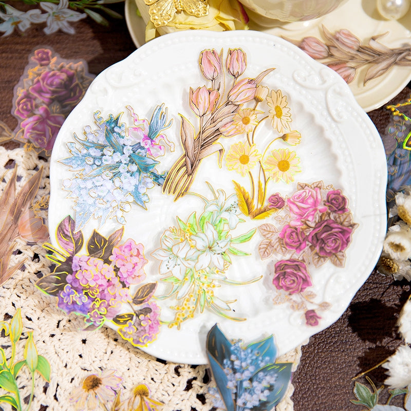 Flower Hot Stamping PET Stickers - Tulip, Rose, Hydrangea, Lily, Daffodil, Sunflower b6