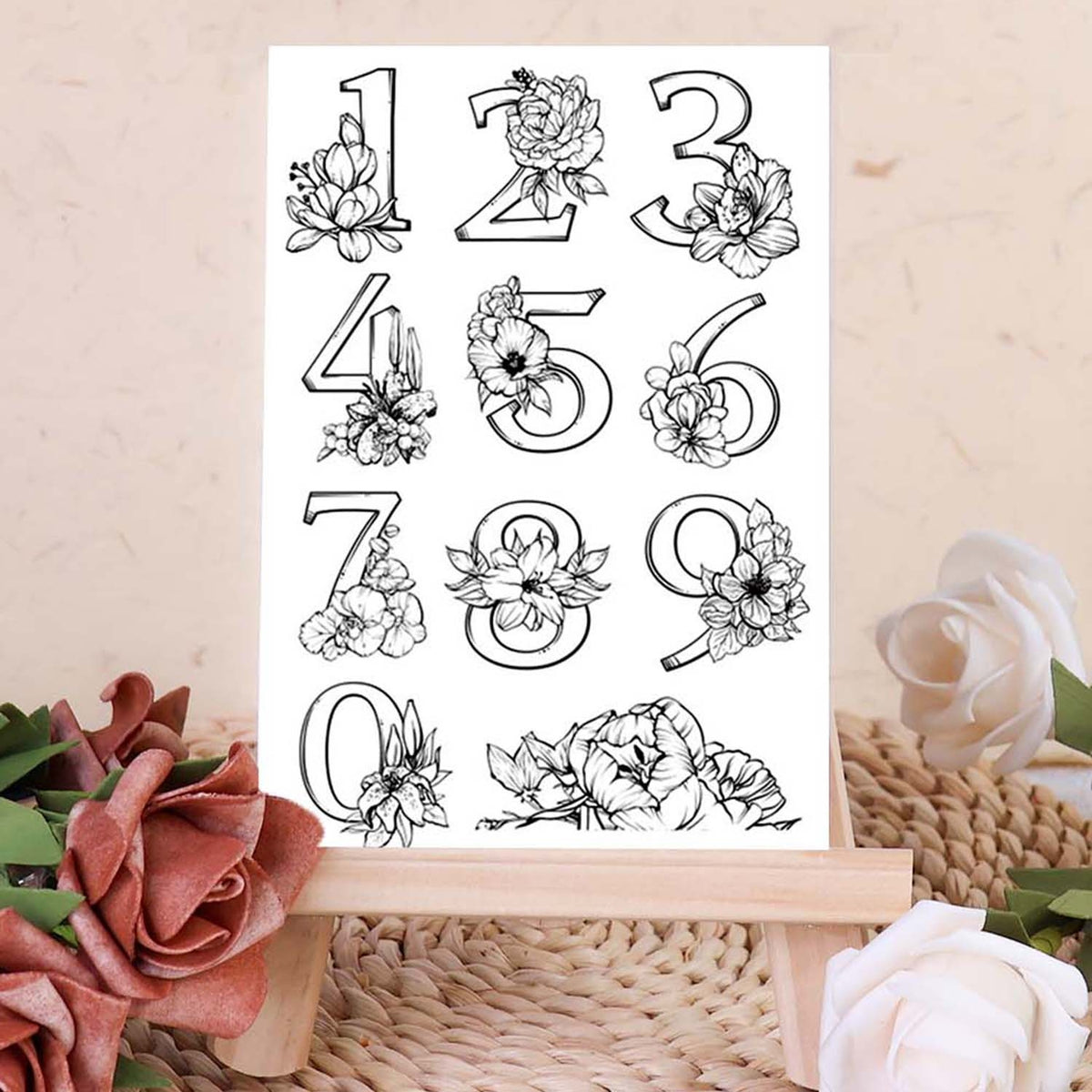 Flower Numbers Transparent Silicone Stamps