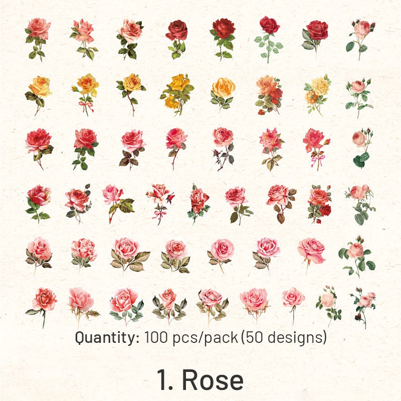 Flower PET Stickers - Rose, Hydrangea, Sunflower, Tulip sku-1