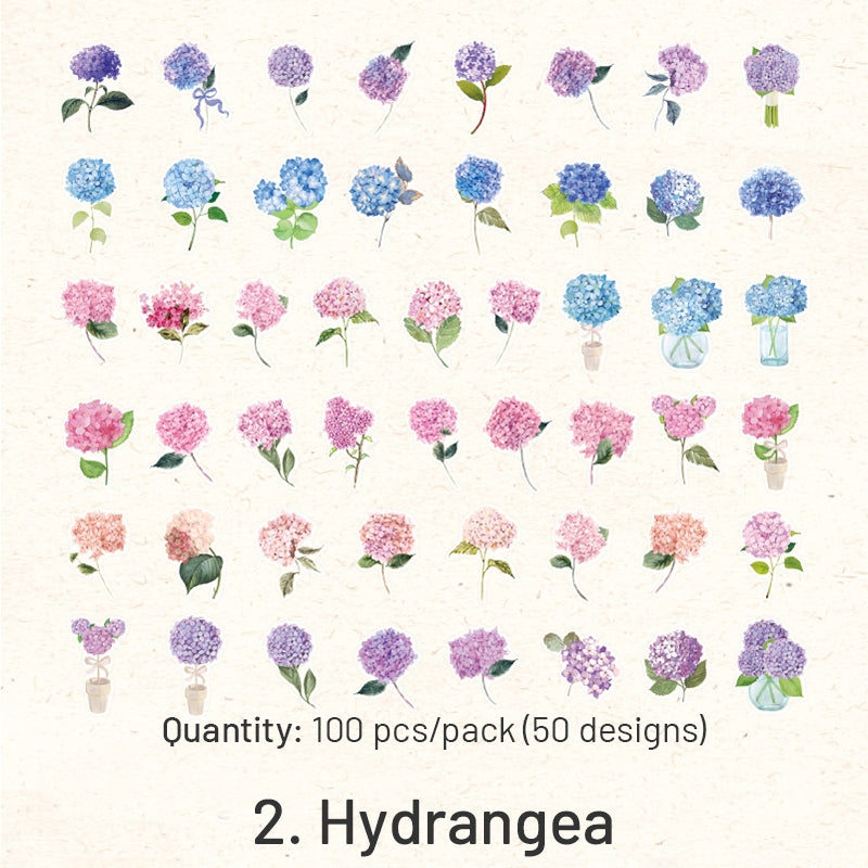Flower PET Stickers - Rose, Hydrangea, Sunflower, Tulip sku-2